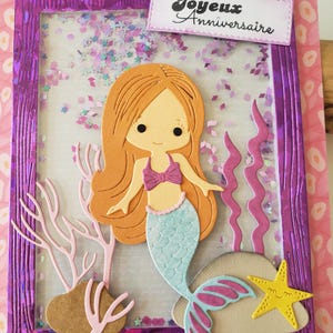 Carte anniversaire. Sirène. Carte anniversaire. Carte petite fille. Carte joyeux anniversaire. image 5