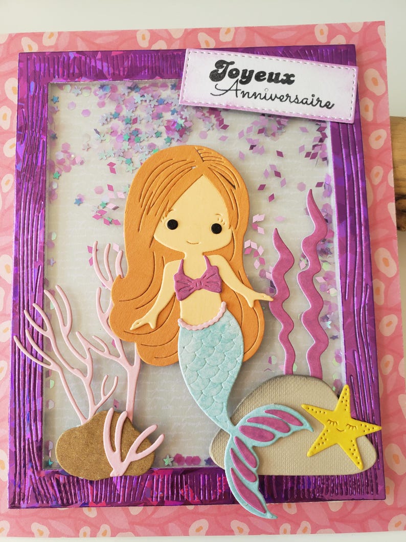 Carte anniversaire. Sirène. Carte anniversaire. Carte petite fille. Carte joyeux anniversaire. image 5