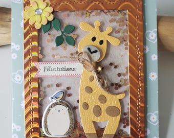 Carte félicitations. Carte naissance fille. Carte naissance. Carte naissance garçon. Carte girafe.