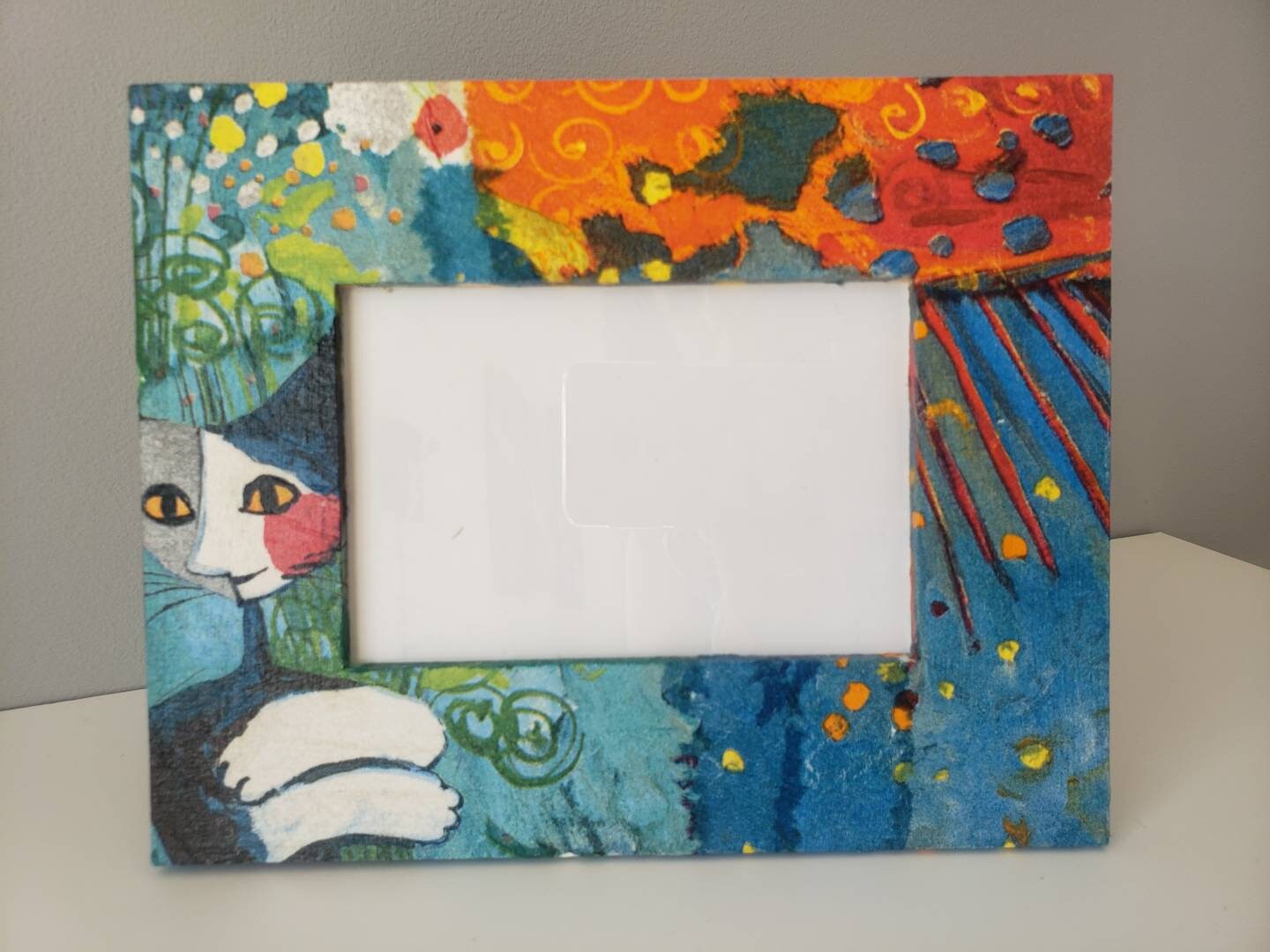 Cadre Photo en Bois Fait Main avec Du Papier. Cadre Chat.