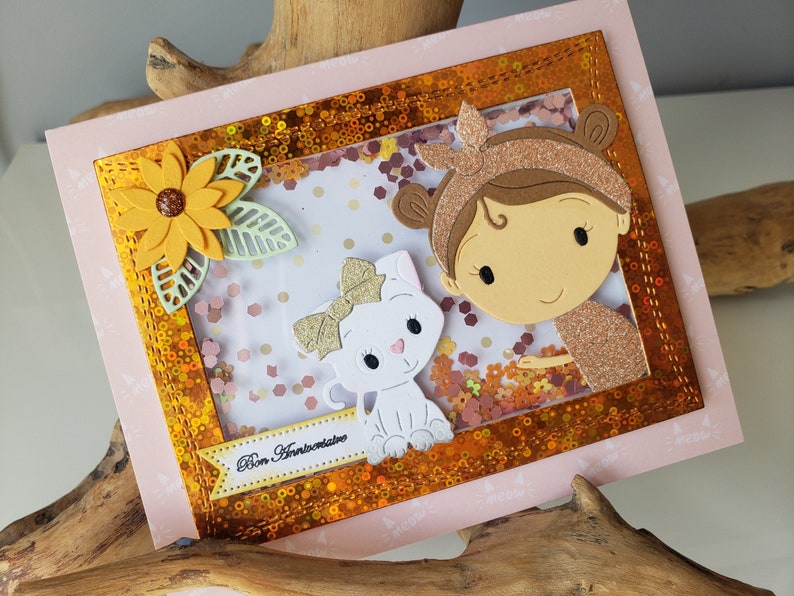 Carte anniversaire petite fille. Carte anniversaire fille. Carte fille. Carte chat. image 3