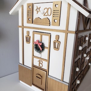 Wooden Advent Calendar – Gold and White Chalet House – Reusable Handmade Christmas Decoration – Original Christmas Gift Idea image 20