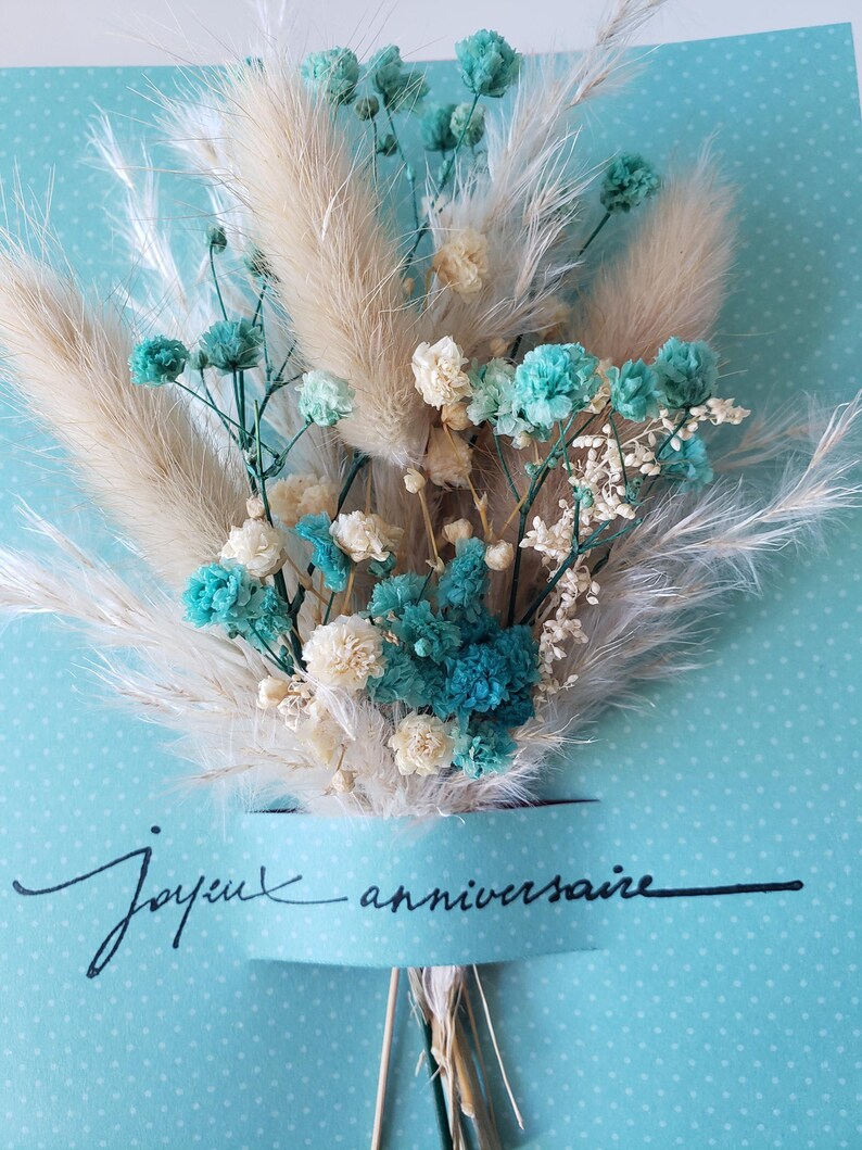 Carte anniversaire. Carte anniversaire mixte. Carte fleurs séchées. image 6