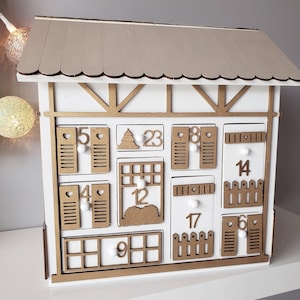 Wooden Advent Calendar – Gold and White Chalet House – Reusable Handmade Christmas Decoration – Original Christmas Gift Idea image 15