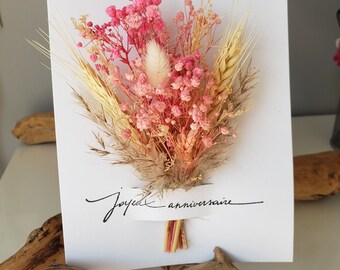 Birthday card. Wife birthday card. Dried flower card. Dried flowers.