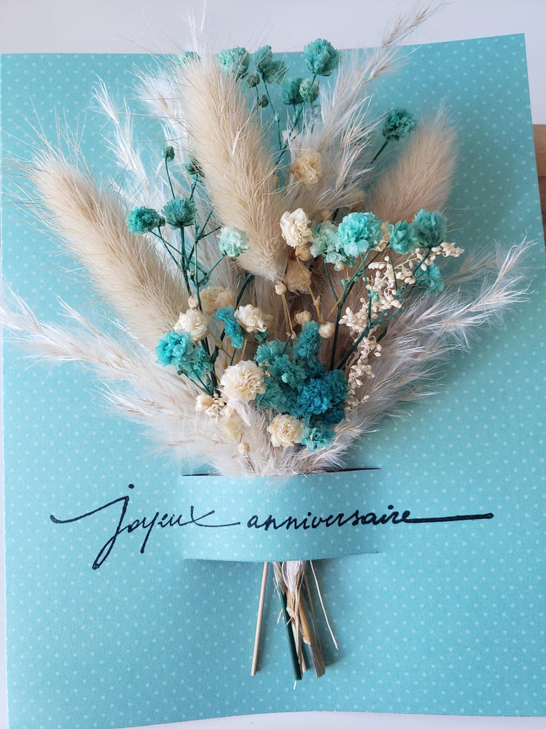 Carte anniversaire. Carte anniversaire mixte. Carte fleurs séchées. image 5