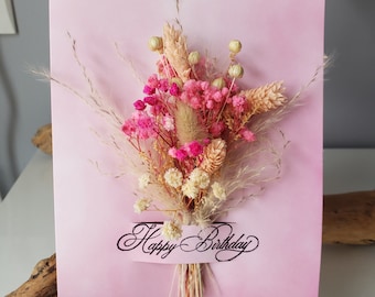 Carte anniversaire. Carte anniversaire fille. Carte de vœux. Anniversaire. Fleurs séchées