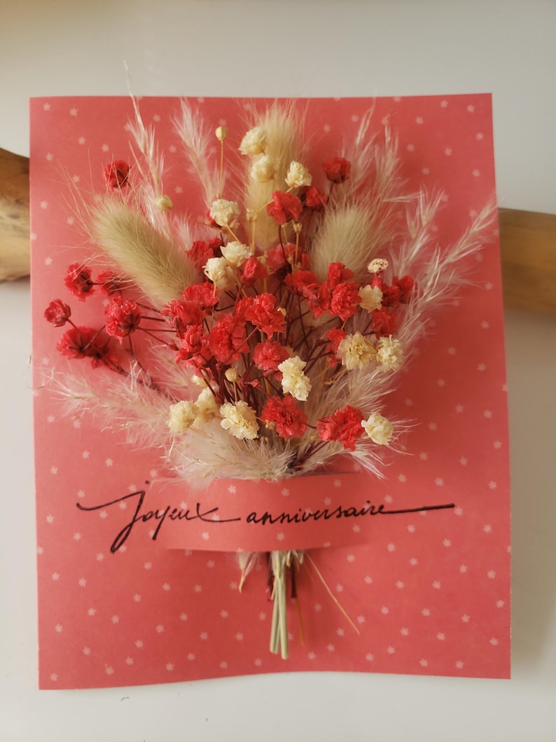 Carte anniversaire. Carte fleurs séchées. Fleurs séchées. Carte joyeux anniversaire. image 3