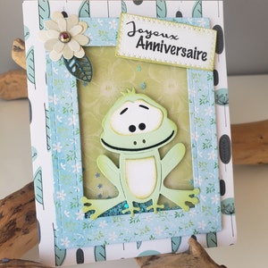 Carte anniversaire. Carte anniversaire grenouille. Carte grenouille.