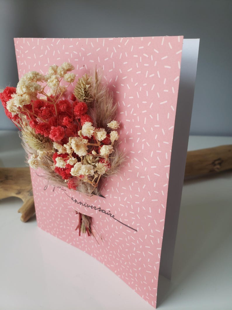 Carte anniversaire. Carte anniversaire femme. Carte fleurs séchées. Fleurs séchées. image 6