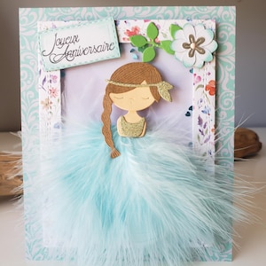 Carte fille. Carte princesse. Carte anniversaire petite fille. Carte anniversaire.