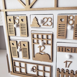 Wooden Advent Calendar – Gold and White Chalet House – Reusable Handmade Christmas Decoration – Original Christmas Gift Idea image 16