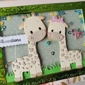 Faire part naissance. Carte naissance. Naissance garçon. Naissance fille. Girafe.