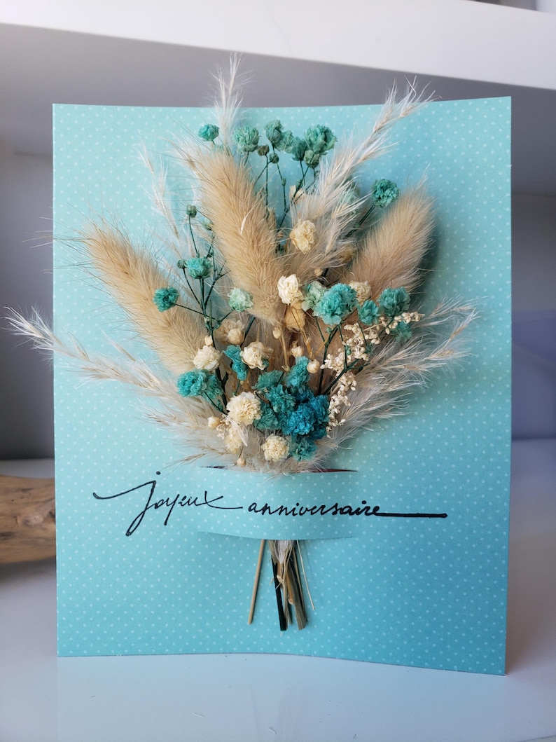 Carte anniversaire. Carte anniversaire mixte. Carte fleurs séchées. image 1
