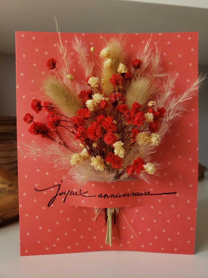Carte anniversaire. Carte fleurs séchées. Fleurs séchées. Carte joyeux anniversaire. image 2