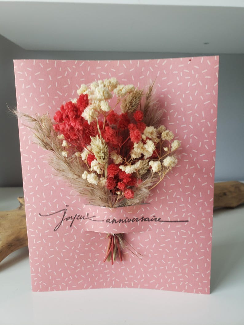 Carte anniversaire. Carte anniversaire femme. Carte fleurs séchées. Fleurs séchées. image 2