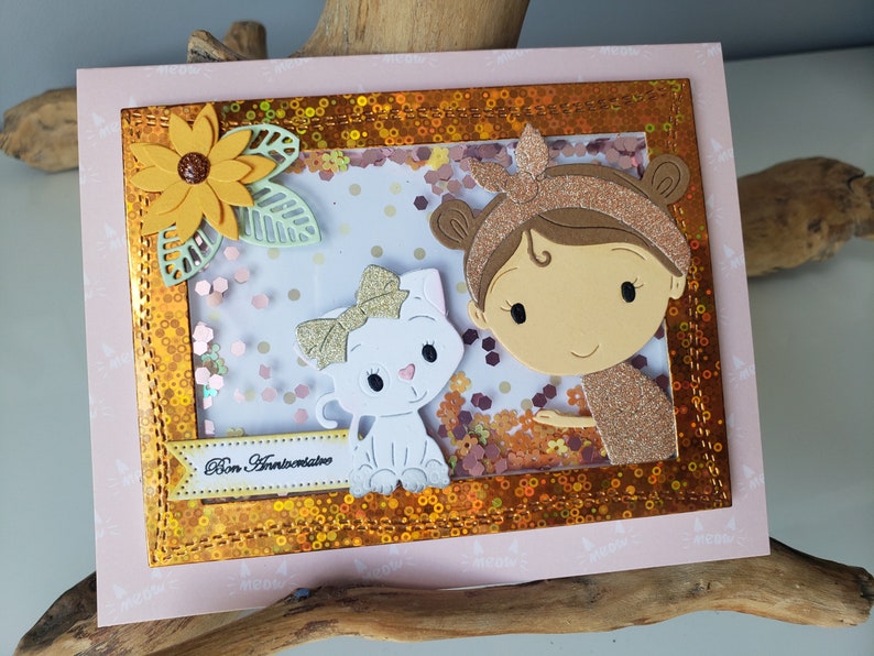 Carte anniversaire petite fille. Carte anniversaire fille. Carte fille. Carte chat. image 2