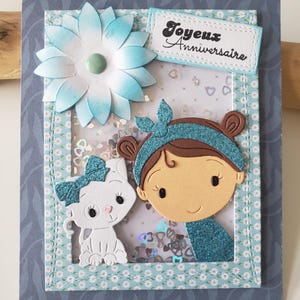 Carte anniversaire. Carte anniversaire petite fille. Carte chat. Carte anniversaire fille. Carte anniversaire fait main. image 3