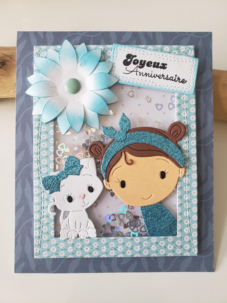 Carte anniversaire. Carte anniversaire petite fille. Carte chat. Carte anniversaire fille. Carte anniversaire fait main. image 3