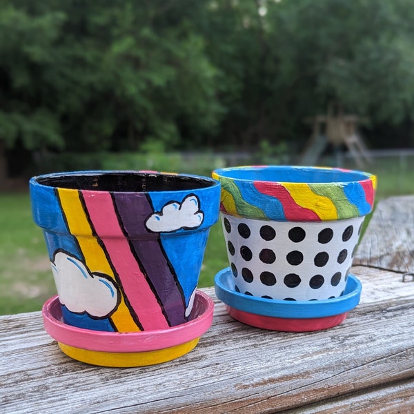 Colorful Hand-Painted Small Planter Pots