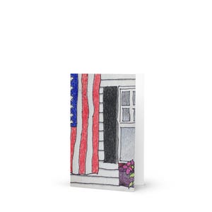 4 juillet, carte de voeux, drapeau américain, Americana, porche, petite ville, Memorial Day, Flay Day, patriotique,