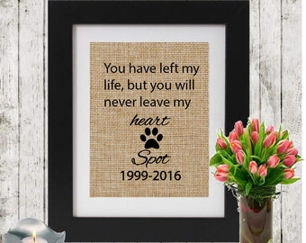 Custom Pet Remembrance Gifts - Personalized Burlap Pet Memorial - Name and Date - Memorial Gift - Loss of a Pet - Gift of condolence