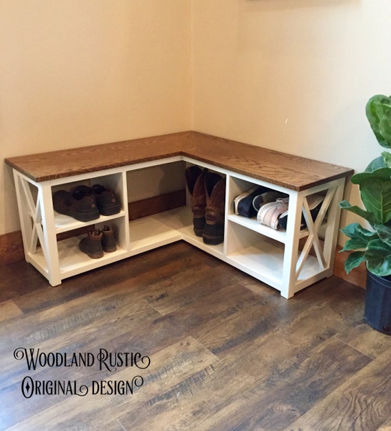 Shoe Storage Bench Seat With Reclaimed Wood Top Boot Rack for