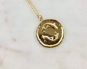41018-2169 Zodiac Sign Pisces coin Charm 1 pcs Stainless Steel Astrological 12 Horoscope