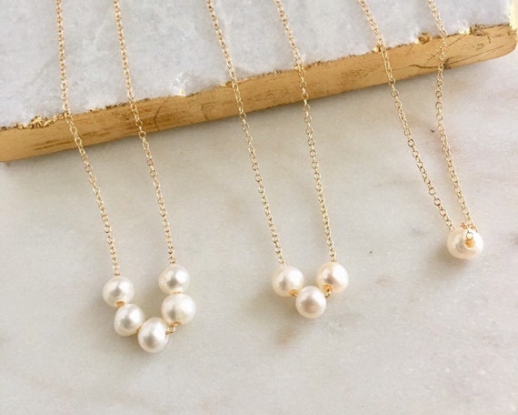 Floating Pearl Necklace Anniversary Gift Bridesmaid Gift | Etsy