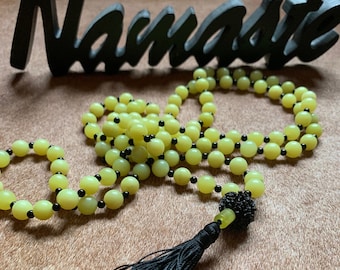 HARMONY  - XXL 108 jade bead mala | delicate onyx in-betweens | rudraksh and jade guru | black thread and tassel