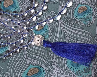 AJNA - Rockcrystal Chakra-Mala (108 beads) | Sterling silver guru | royal blue threading and tassel | 3rd eye chakra