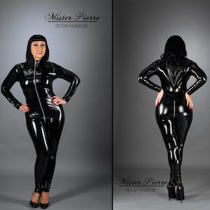Catsuit With 2-slider Crotch Zipper Shown in Wetlook Black by Suzi