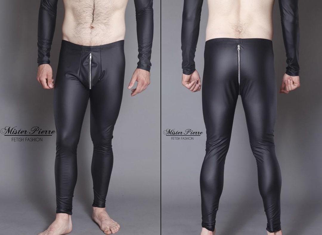 Mens Smooth Front Pants shown in Black 3D Prism Vinyl/PVC Spandex