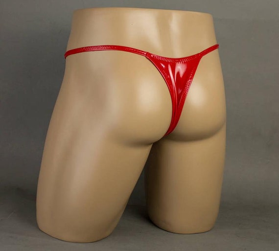 Men's Adjustable Pouch G-String thong - shown in Gloss Red Vinyl