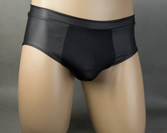 Custom Men's Lace Front Briefs  in Black Stretch Lace and Black Spandex