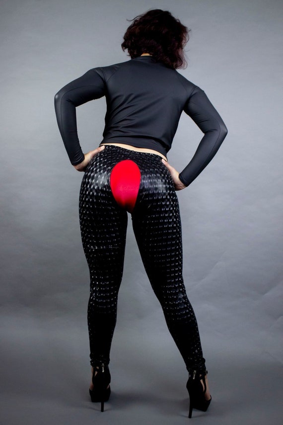 Crotchless Custom Leggings Pants in Spandex Vinyl Alternative to