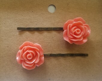 Rose Hair Pins in peach