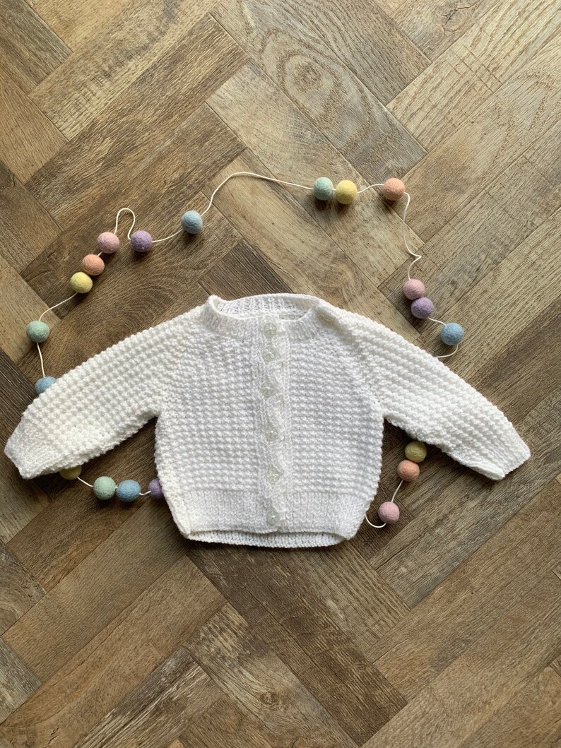 3-6 months approx Hand Knitted and Embroidered Personalised Baby Name Cardigan Upstitched Knits