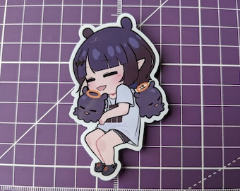 casual Ina napping with takodachis chibi laminated sticker