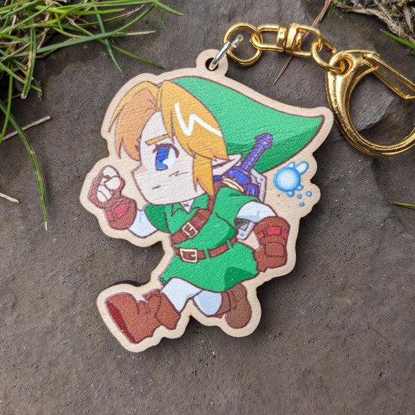 Zelda Link Ocarina of Time Wooden keychain charm