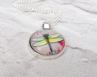 Dragonfly Pendant, Dragonfly Jewellery, Insect Jewellery, Cabochon Pendant