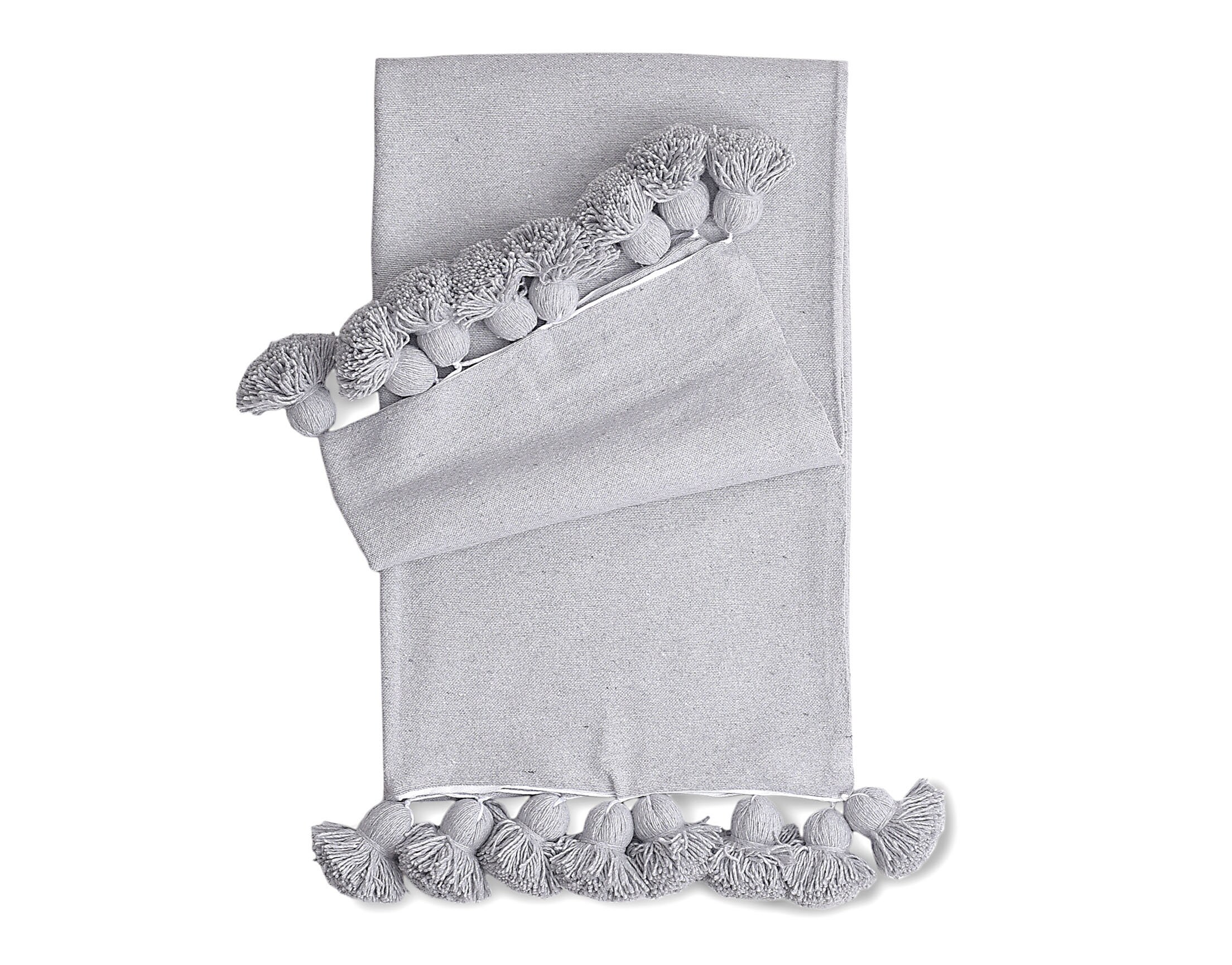 Cotton Blanket Throw Pom Pom Gray Moroccan PomPom Bedspread Etsy