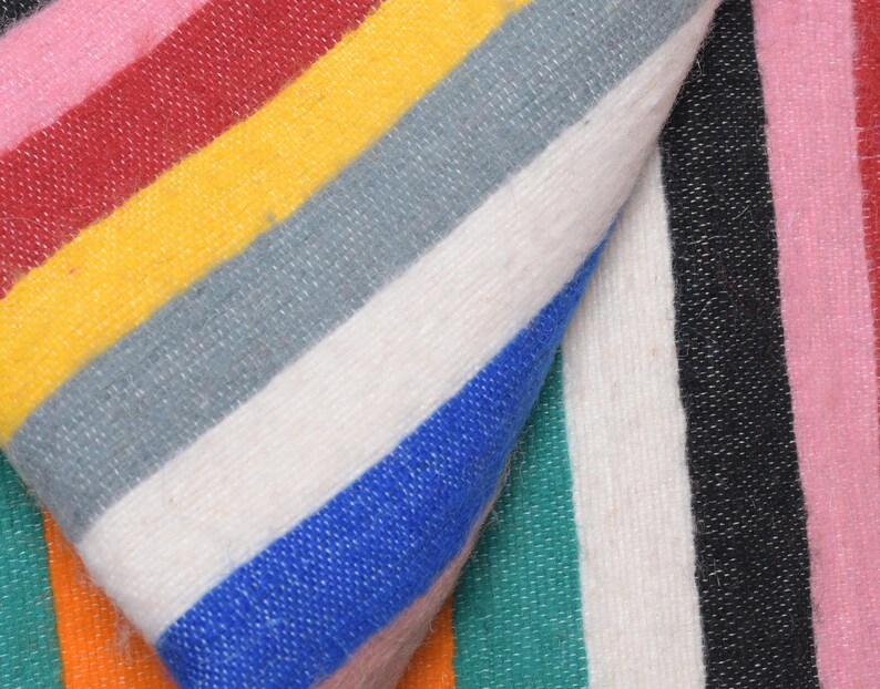 Wool Blanket Throw Pom Pom Multicolored Moroccan PomPom Etsy