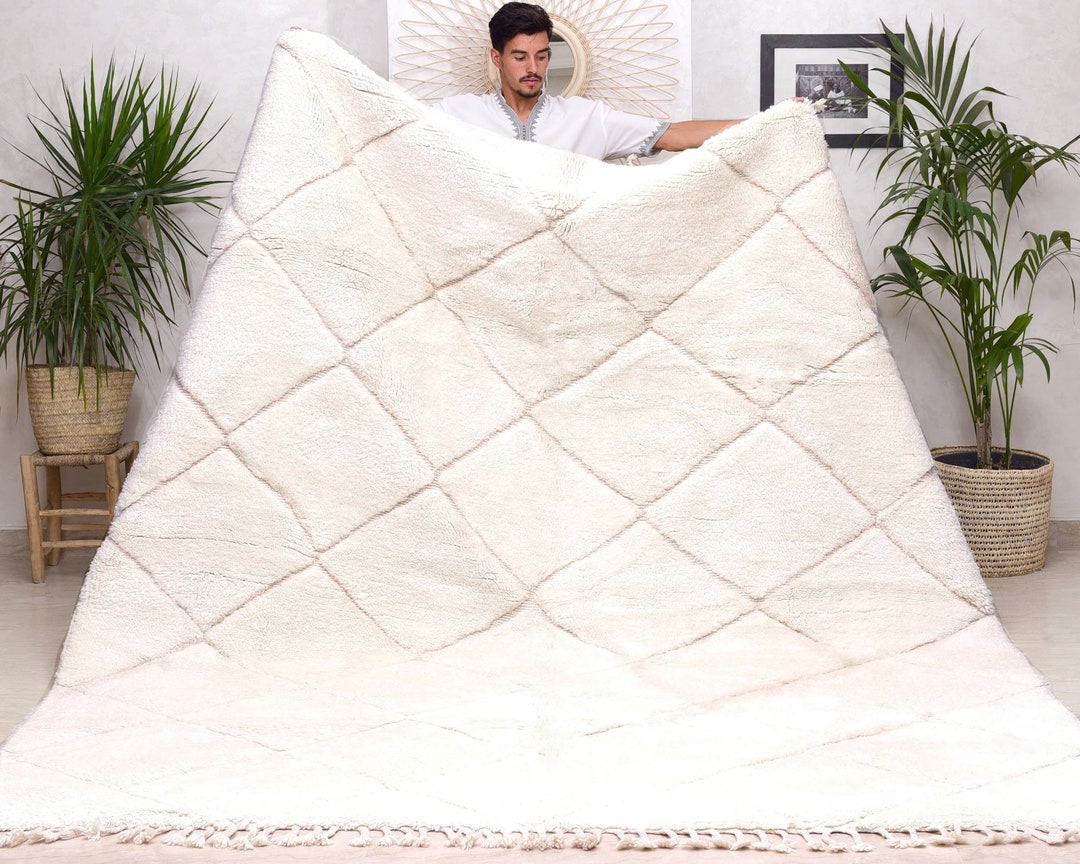 White Moroccan Rug, Berber Rug for Living Room, White Beni Rug, White ...