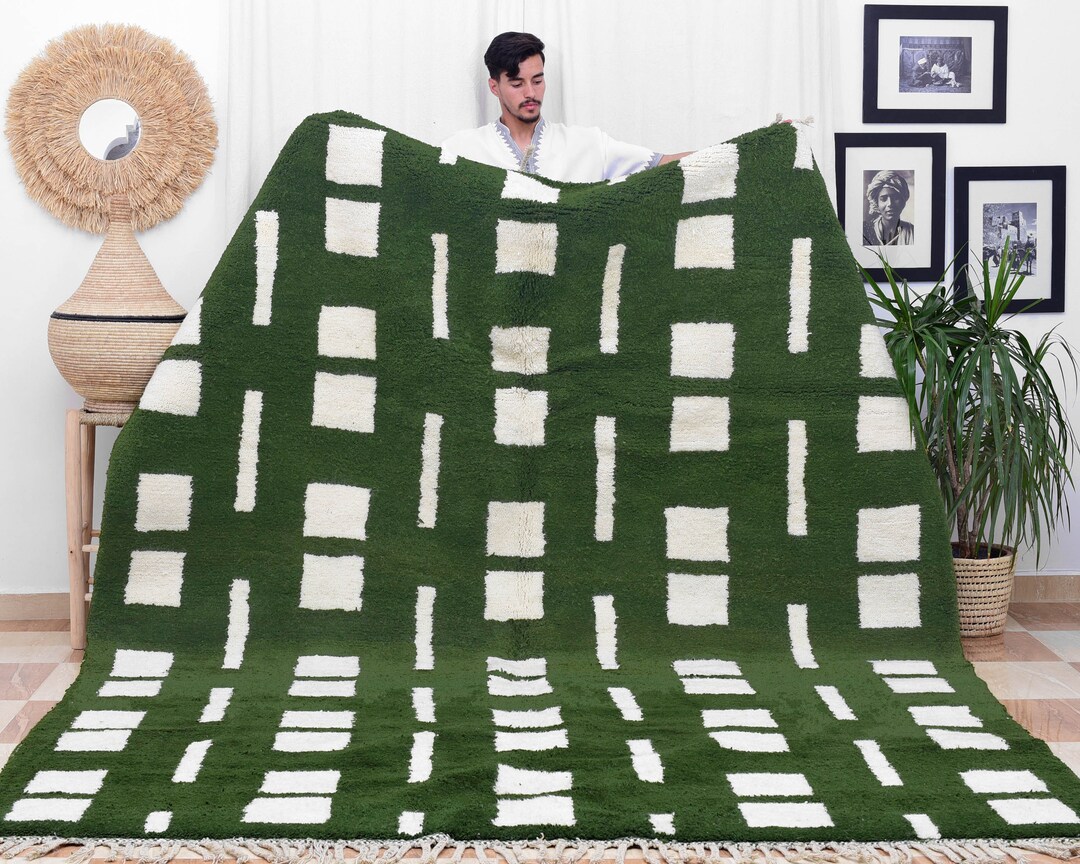 Green Rug Moroccan, Modern Moroccan Rug, Green Rug for Bedroom, Berber