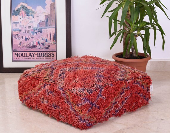 PVD011 Boho Morocco Pouf Ottoman, stuffed Refashioned from Hand Woven Berber Fabric optional