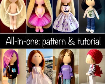 Two Doll Patterns + Tutorial! Craft Charming Textile Dolls with All-Inclusive Instant Digital Download. Sew your own Handmade Fabric Dolls!