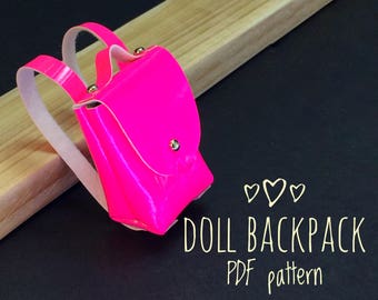 Doll backpack Pattern and tutorial PDF sewing pattern rucksack Handmade doll clothes Toy backpack Tilda fabric textile waldorf blythe doll