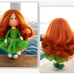 Bright redhead girl Corporate mascot Apple green dress OOAK textile Tilda doll Art cloth fabric Waldorf doll Office decor doll Business gift image 9