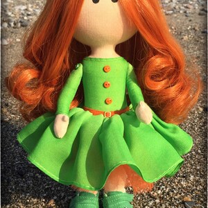 Bright redhead girl Corporate mascot Apple green dress OOAK textile Tilda doll Art cloth fabric Waldorf doll Office decor doll Business gift image 5